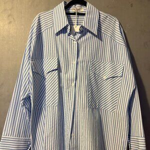 The Frankie Shop | Ester Western Pocket Shirt in Azure Stripe